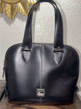 Dooney & Bourke Vintage Black Leather Dome Satchel Handbag